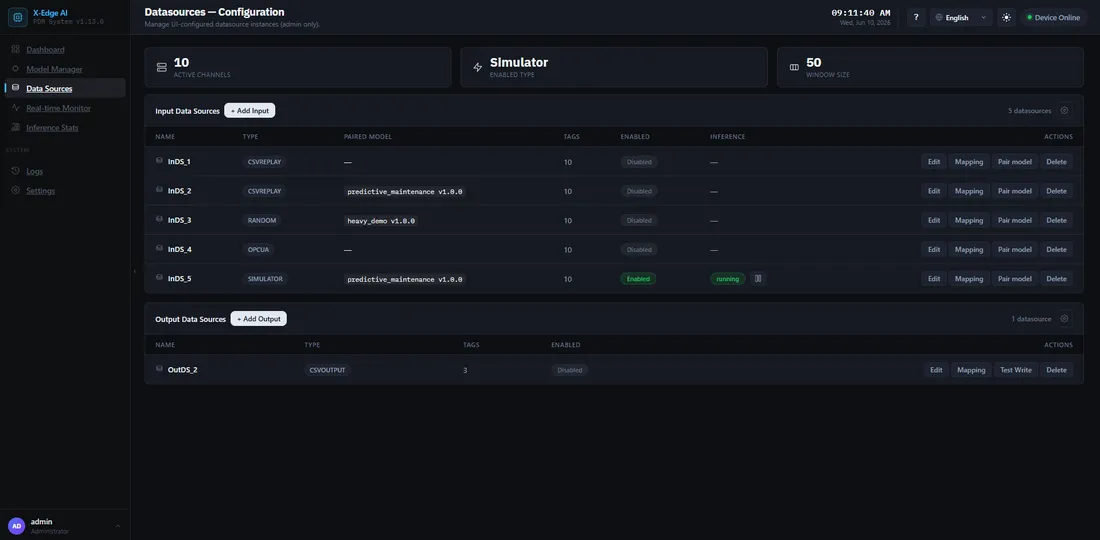 X-Edge AI — Data Sources screen