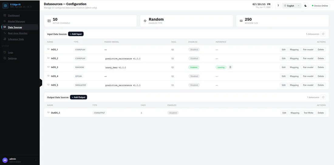 X-Edge AI — Data Sources screen
